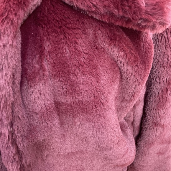 Express Faux Fur Jacket in Burgundy/ Oxblood Color - Picture 2 of 7
